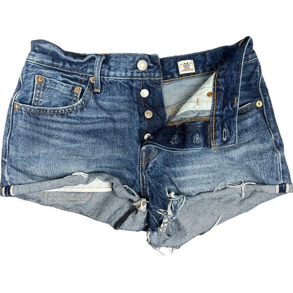 Levi’s 501 White Oak Cone Denim Distressed Button Fly Jeans Shorts Size 27 - Picture 4 of 9